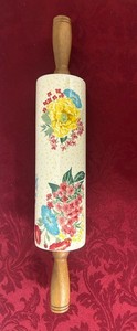 Pioneer Woman Rolling Pin Fancy Flourish Ceramic Wood Handles