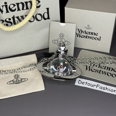 Vivienne Westwood Giant Orb Silver Clear Necklace Pendant WITH BOX