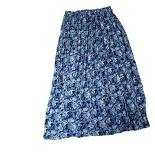 Worthington Vintage Blue Floral Pleated Midi Skirt Womens Large USA