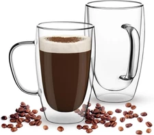 Double Wall Glass 20 OZ Large Coffee Mugs Tall Clear Insulated Beer Cups