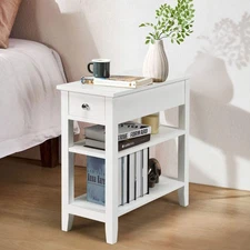 NNECW Double Shelves Narrow Tiered Nightstand for Bedroom