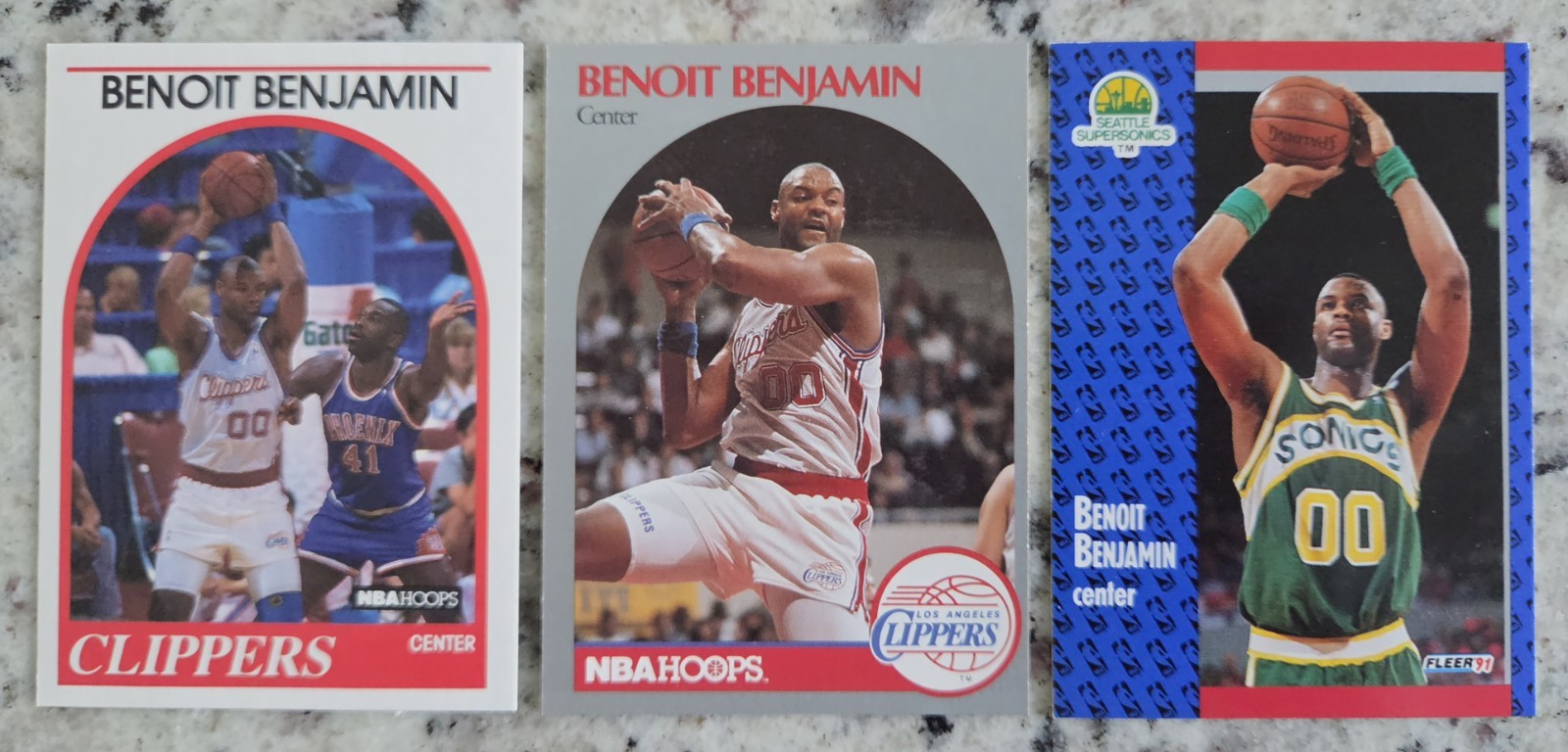Benoit Benjamin - lot of 3 - 1989-90 Hoops #114 - 1990-91 #142 - no duplicates