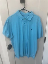 American Eagle Polo Shirt Men's Large Blue Short Sleeve Classic Fit Shirt Polo