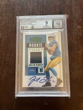2020 Panini Contenders Justin Herbert Rookie Ticket Swatches Auto Card BGS 9/10