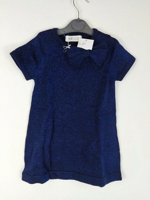 H&M Mädchen Kleid schwarz und blau Kurzarm Schleife Alter 1 1\2 -2 Jahre neu mit Etikett
