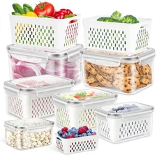 6 Pack Fruit Storage Containers for Fridge Produce Saver Vegetable with Drain