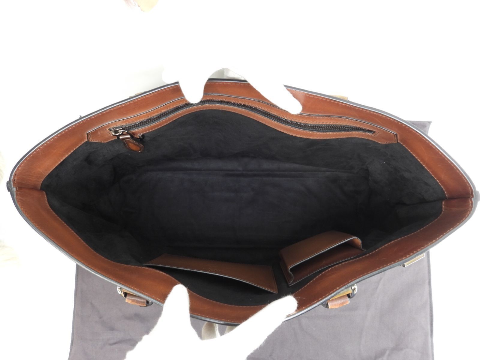 Berluti Toujours Calligraphy Venezia Leather Tote Bag - Green & Brown image 5