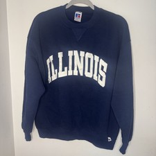 RUSSELL 90s Illinois sweatshirt L vtg 90s USA made Navy White Blue T8