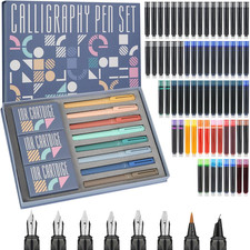 8 Penne Stilografiche Calligrafiche Con Diversi Pennini, 66 Cartucce D'Inchiostr