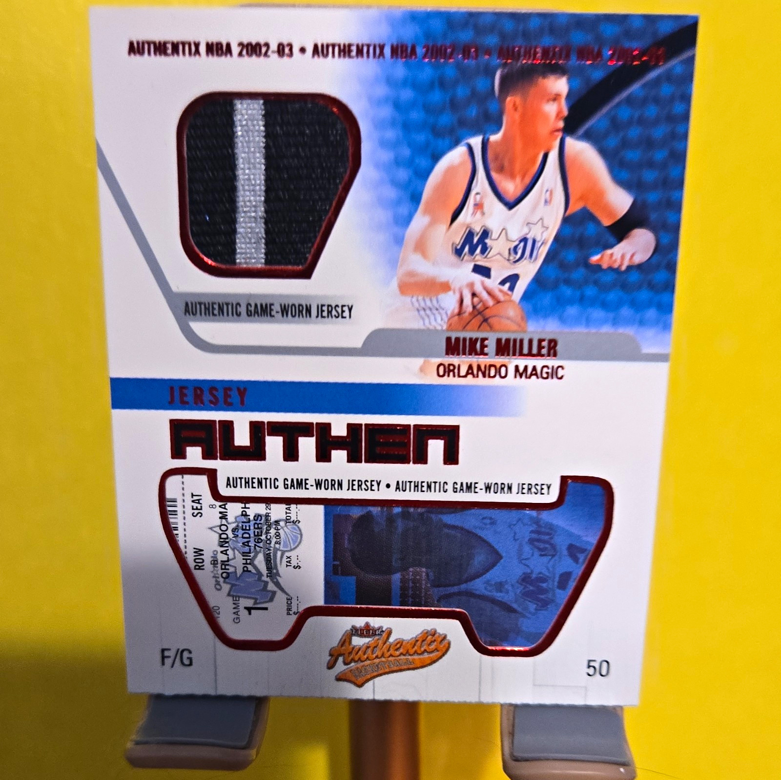 Fleer 2002-03 Authentix Jersey Authen Ripped Mike Miller Magic JA-MM /50