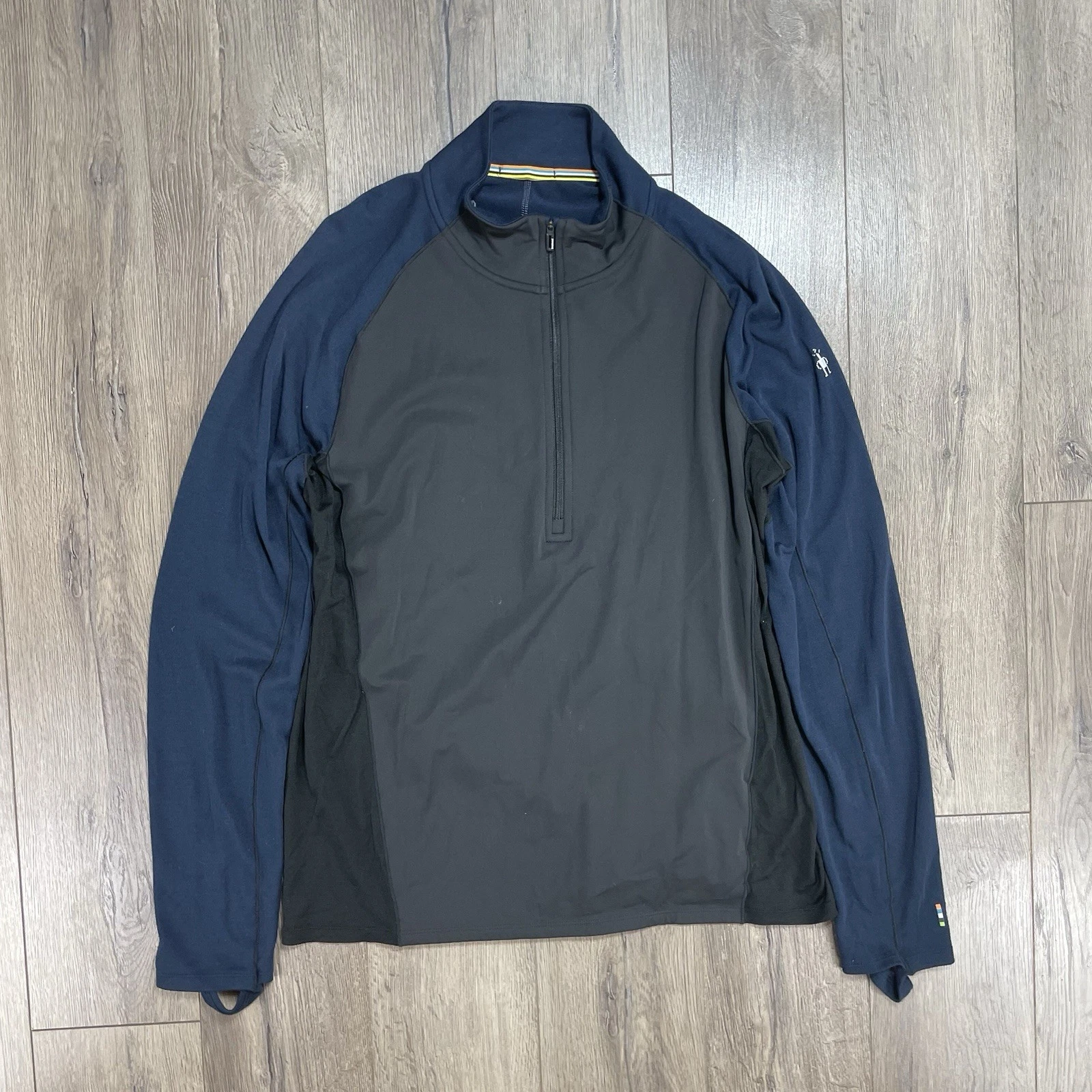 Smartwool Merino Wool 250 Baselayer 1/4 Zip Top Thermal Navy Gray Men's Size XL