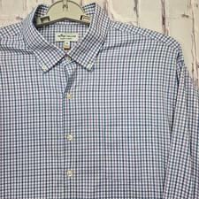 Peter Millar Summer Comfort Mens XL Gingham Check Button Down Shirt Blue Purple