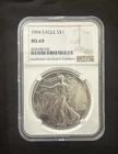 United States Mint American Eagle 1994 1 oz Silver NGC MS 69 Coin 0.999