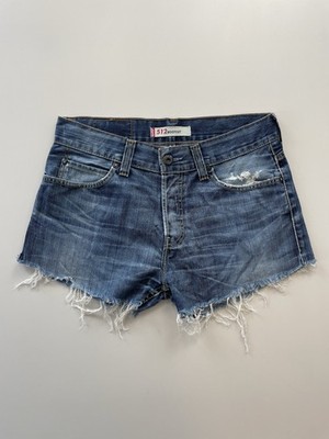 Levi's 512 Women's Bootcut Denim Jean Shorts Distressed Frayed Blue Size 33''
