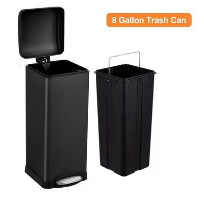 Stainless Steel Garbage Can 8 Gal Black Dustbin Kitchen Waste Bin Rubbish Can