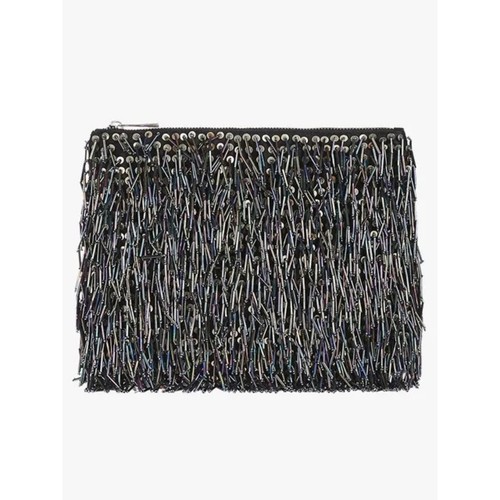Topshop Beaded Fringe Clutch Multicolor Metallic Evening Zip Bag Chic