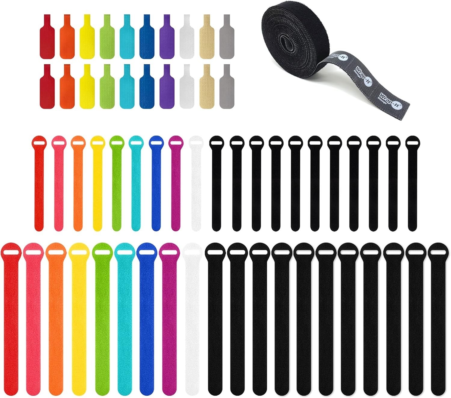 Ultimate Cable Management Bundle - 40 Heavy Duty Ties & Colorful Labels Included