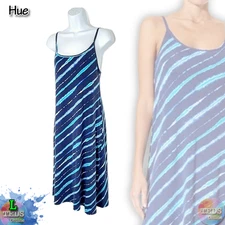 NWOT Hue Women's L Easy Breezy Lounge Night Shift Shirt Dress Sleepwear, Blue