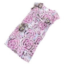 CHANEL Authentic Women's Dress Pink Camellia Pattern Flower Cotton Ribbon 09P