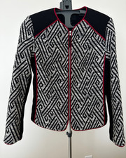 H M Womans Size 6 Black White/Red Woven Zip Front Collarless Blazer Jacket Lined