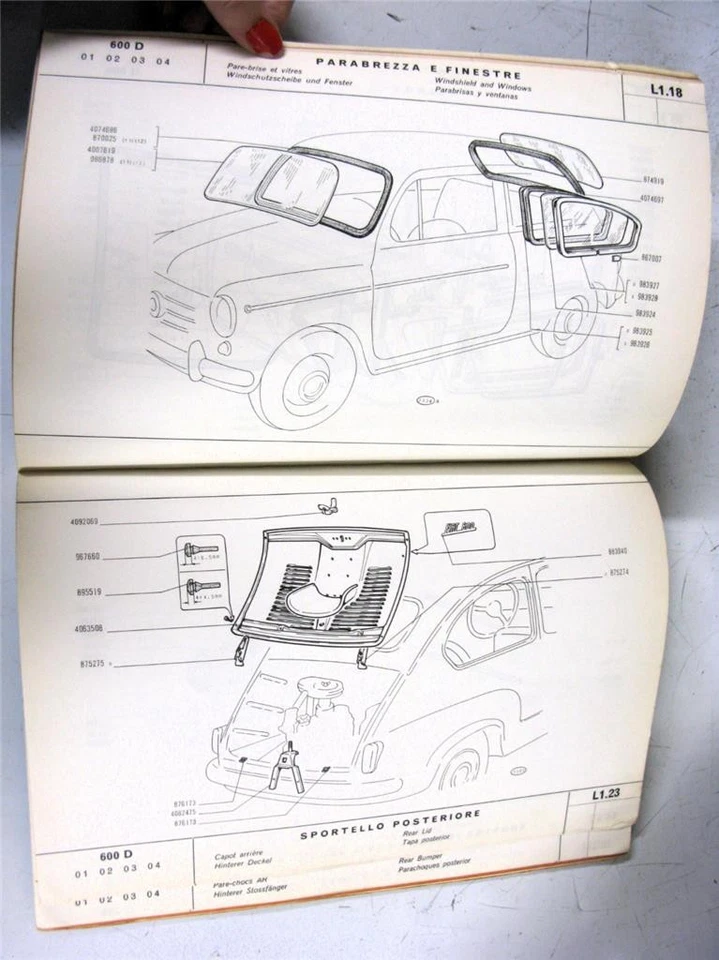 Lista de peças de carroceria de carro FIAT 600D 1965 #Stampato 603.10.056R multilíngue - Imagem 4 de 4