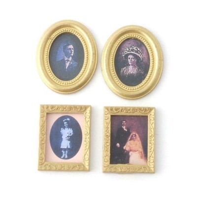 Puppenhaus 4 viktorianische Portrait Bilder Gemälde Miniatur matt Goldrahmen