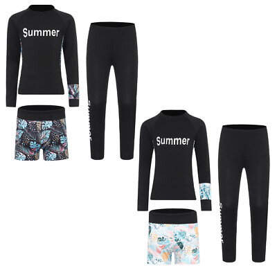 Kids Girls Pants Set Surfing Rash Guard Long Sleeve Swimsuit 3Pcs  Swimshirts