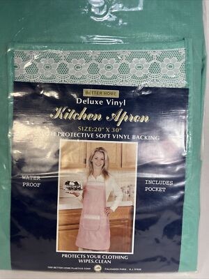 Deluxe Vinyl Kitchen Apron Protective Waterproof Pocket Lace Green NIP