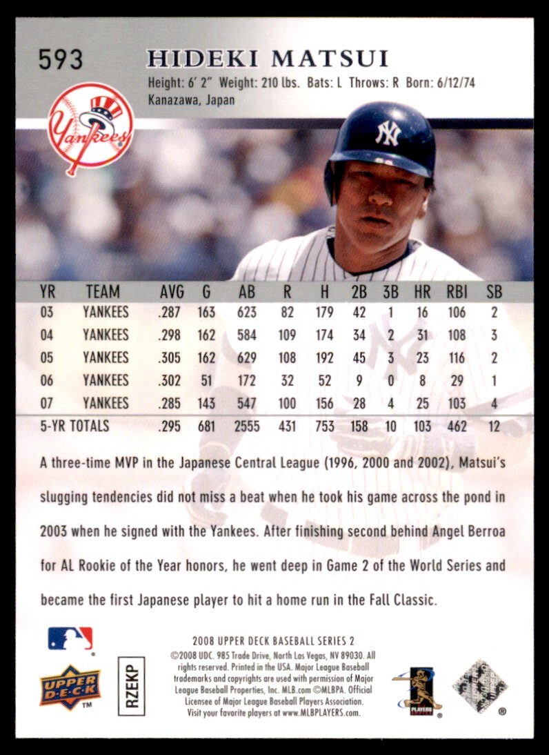2008 Upper Deck #593 Hideki Matsui New York Yankees | eBay
