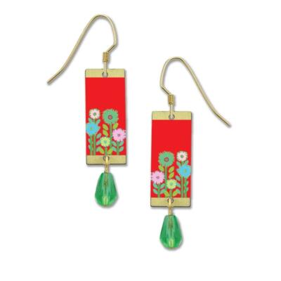 Rectangular Red Earrings Flowers Red Background Long Rectangle Earrings Lemon Tree Sterling ...