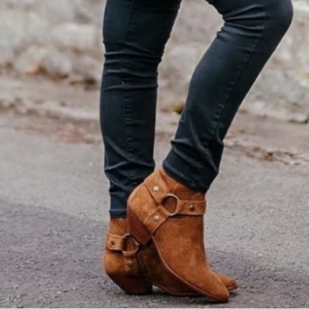 Stivali donna SAINT LAURENT West scamosciati marroni imbracatura taglia 7