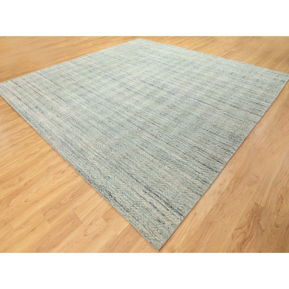 11'10"x11'10" Green Hand Loomed Wool Transitional Oriental Square Rug R62052 - Image 4 of 4