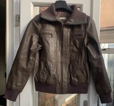 Cherokee Vintage Ladies Brown Biker Real Leather Jacket 16 C39”l26”good