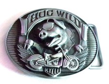 Awesome Motorcycle "Hog Wild" Pewter 3" Belt Buckle Rage