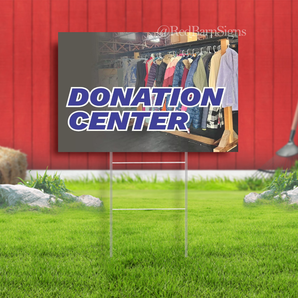 Donation Center Sidewalk Yard Sign with Metal Stakes