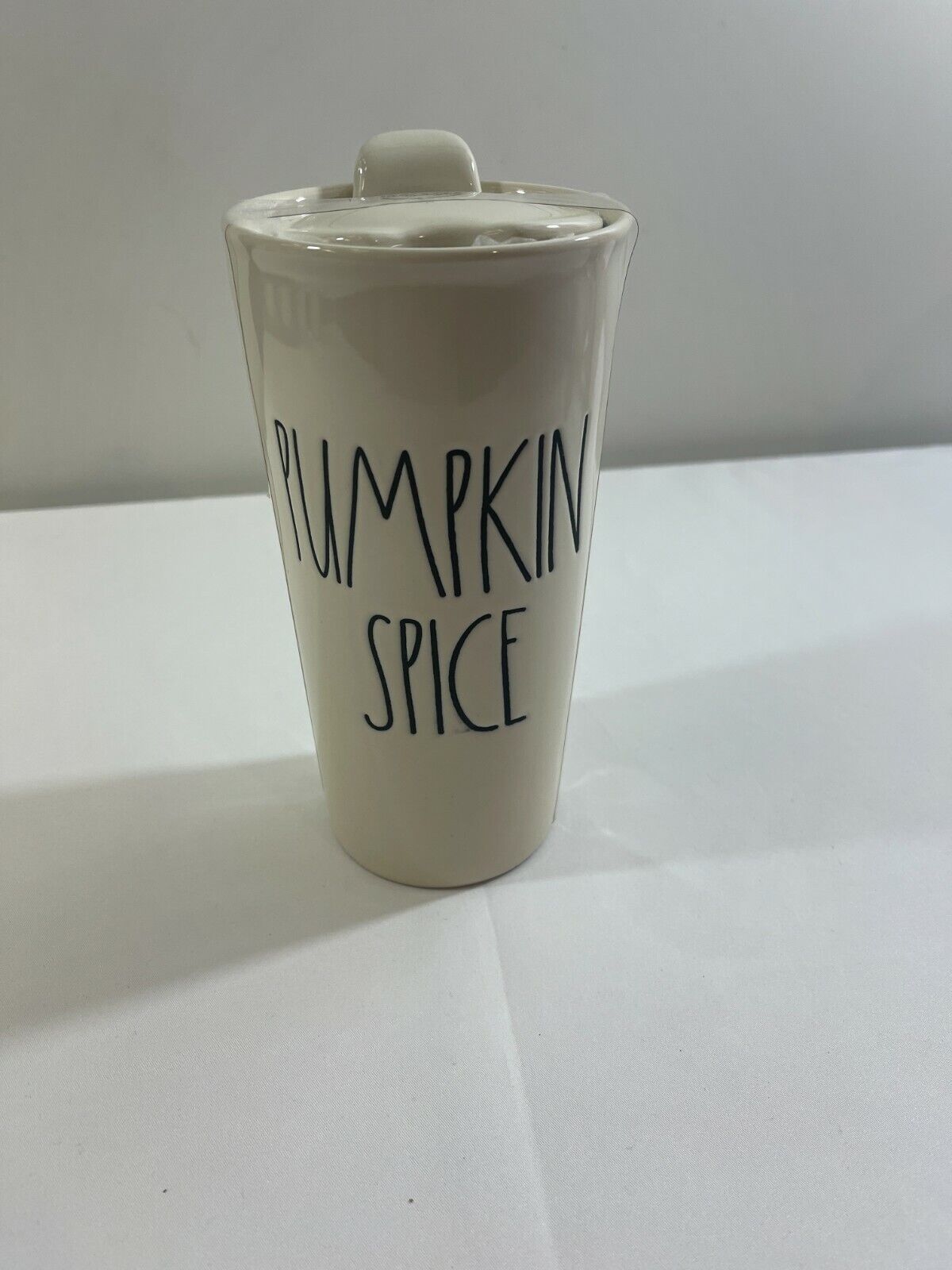 Rae Dunn Pumpkin Spice Ceramic Coffee Tumbler Travel Ivory Mug 