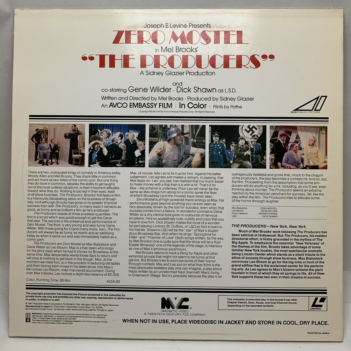 The Producers 1967 Mel Brooks Classic Film Laserdisc LD - Gene