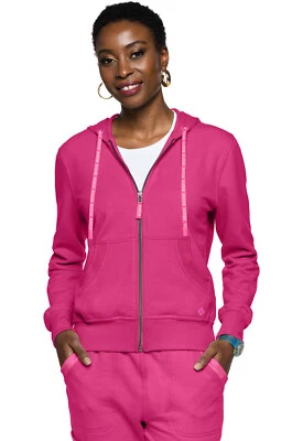 Pink Med Couture AMP LifeStyle Fleece Zip Front Hoodie Scrub Jacket MC316 PKNO - Image 1 of 4