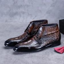 Mens Pattern Ankle Boots Casual Leather Shoes Breathable Oxford Pumps