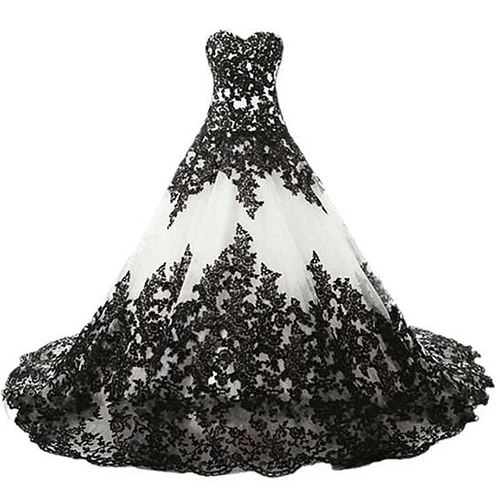 Bridal Dress Strapless Black Wedding Dress Tulle Lace Stickers Wedding Dress- - Picture 6 of 30