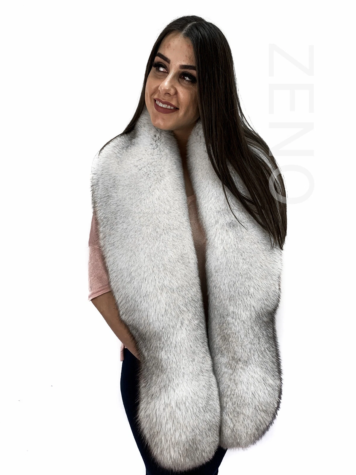 Finn Fox Fur Stole 75' (190cm) Natural White Saga Furs Scarf Blue Fox Fur Collar