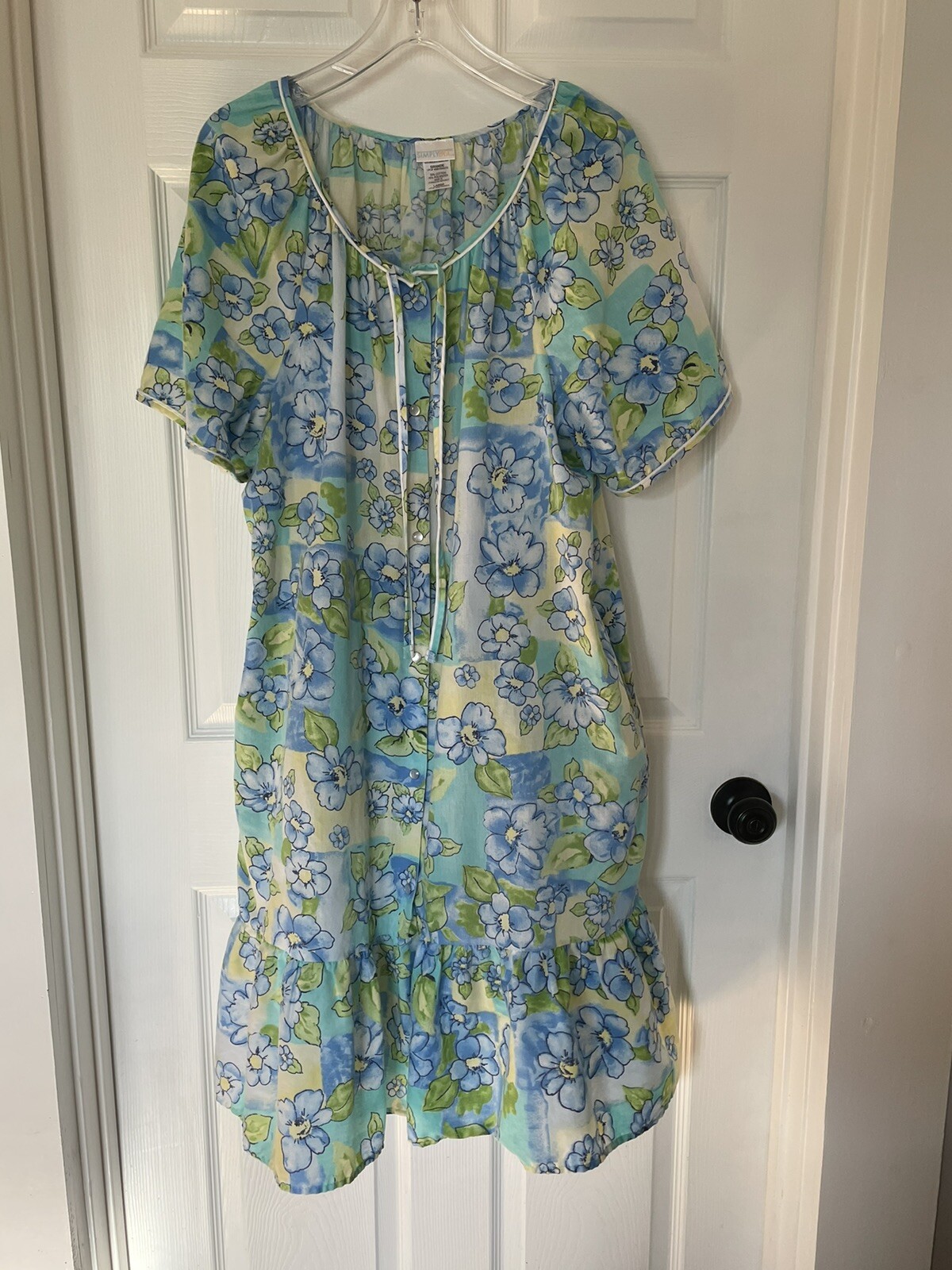 💙 SIMPLY BASIC Blue Floral Snap Button Night-Gow… - image 1