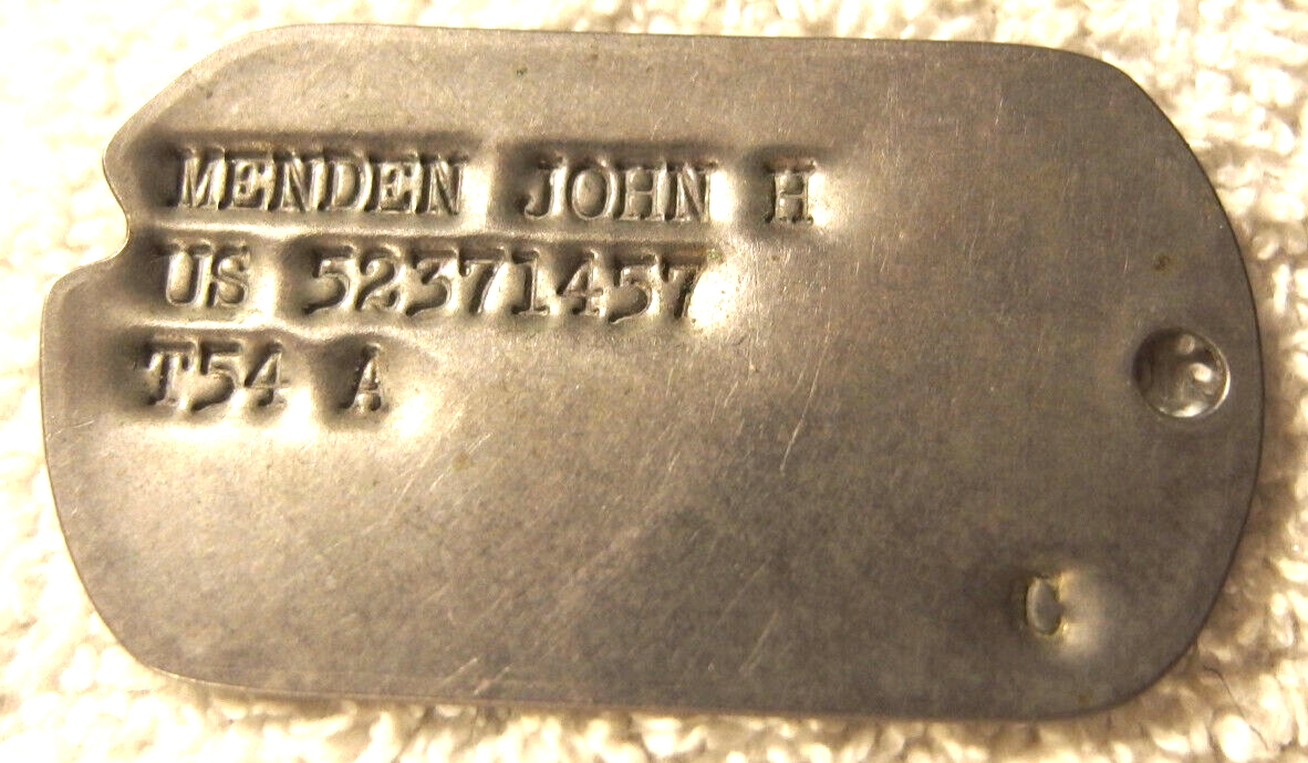 Korean War US Army Notched Dog Tag John H Menden T54 A Vintage Military