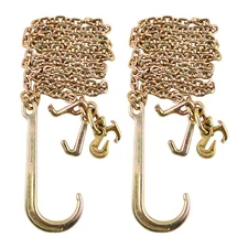 (2) G70 5/16''x10' Tow Chain 15" Long Shank J Hook w/ RTJ & Grab Towing Hooks