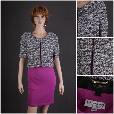St. John COUTURE TEXTURED KNIT 2pc SUIT, JACKET+SKIRT, SIZE 4 6, MAGENDA, CHIC!