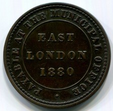 South Africa, Capetown - 1880 East London Municipality 1d Token s9611