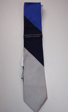 TOMMY HILFIGER Gray Blue Colorblock Panel 100 Silk Neck Tie NEW