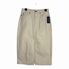NEW Tommy Hilfiger Natural Denim Skirt Size 4 Front Slit Midi Cotton Stretch