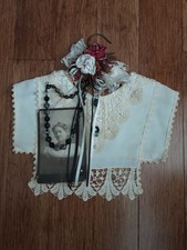 Victorian Lace Collar Decor with Vintage Photo, Roses, Necklace for Display