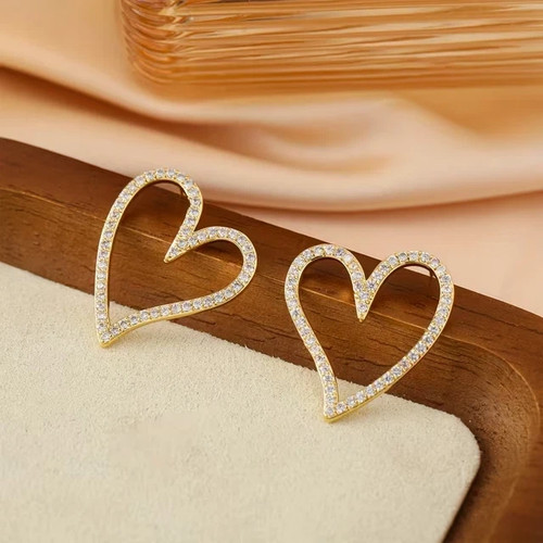 1Ct Lab-Created Diamond Open Heart Shape Stud Earrings In 14K Yellow Gold Plated